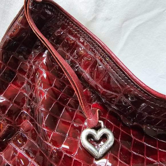 BRIGHTON Red Patent Croc-Embossed Leather Shoulder Bag - Picture 3 of 6